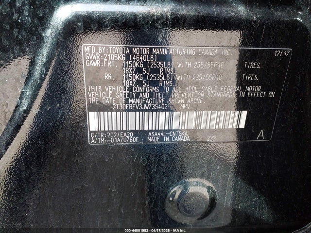 Toyota Rav4 Limited 2018 2T3DFREV3JW735402 Image 9