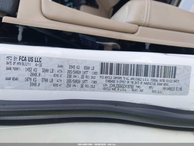 2016 JEEP GRAND CHEROKEE 1C4RJEBG6GC418762 Photo 8