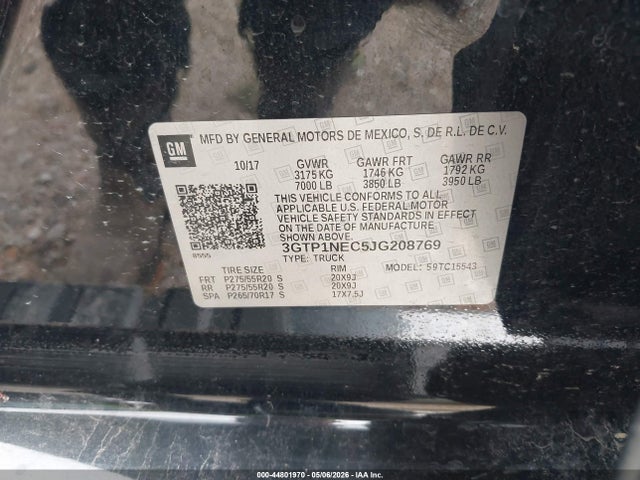 Продаж на аукціоні авто 2018 Gmc Sierra 1500 Slt, vin: 3GTP1NEC5JG208769, номер лоту: 44801970