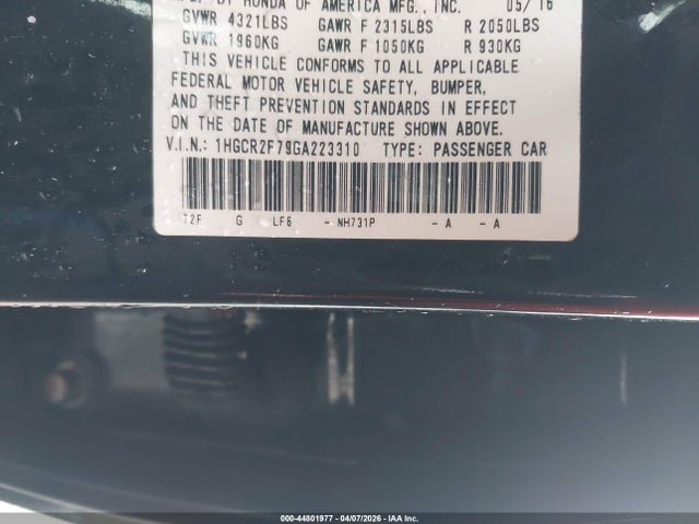 1HGCR2F79GA223310 Honda ACCORD EX