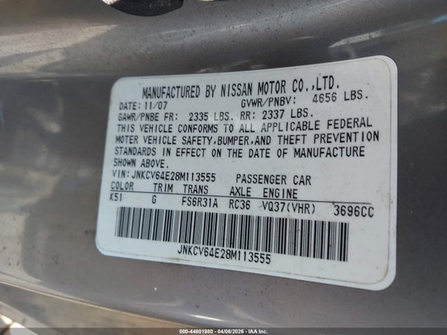2008 INFINITI G37 JNKCV64E28M113555 Photo 8