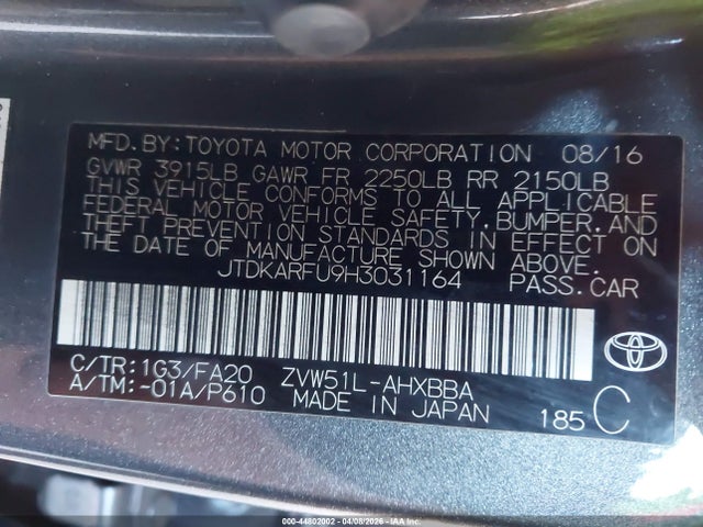 2017 TOYOTA PRIUS JTDKARFU9H3031164 Photo 8