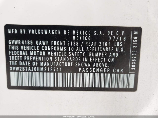 2017 VOLKSWAGEN JETTA 3VW2B7AJ0HM218741 Photo 8