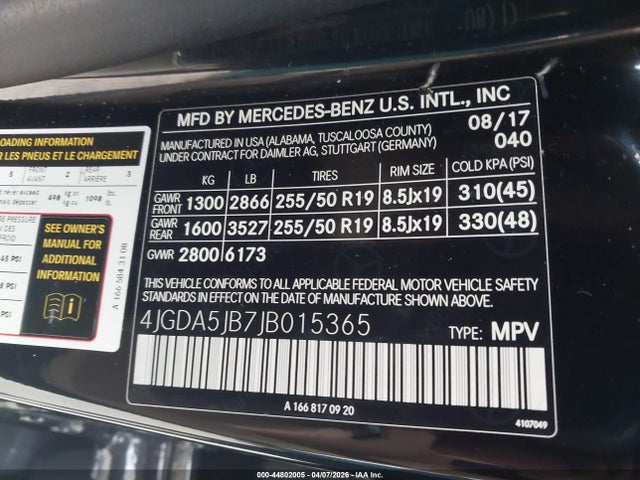 Продаж на аукціоні авто 2018 Mercedes-benz Gle 350, vin: 4JGDA5JB7JB015365, номер лоту: 44802005