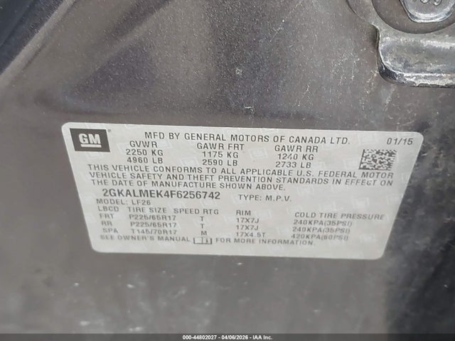 2015 Gmc Terrain Sle-1 მანქანა იყიდება აუქციონზე, vin: 2GKALMEK4F6256742, აუქციონის ნომერი: 44802027