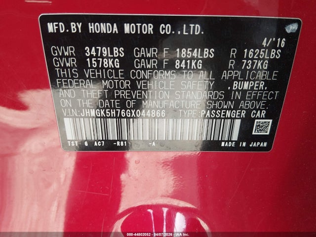 2016 HONDA FIT JHMGK5H76GX044866 Photo 8