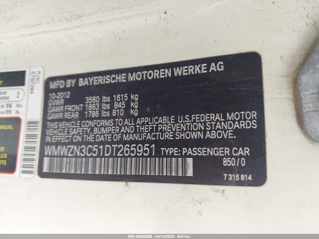 2013 MINI CONVERTIBLE WMWZN3C51DT265951 Photo 8