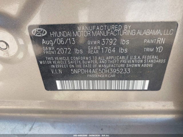 Продаж на аукціоні авто 2013 Hyundai Elantra Gls, vin: 5NPDH4AE5DH395233, номер лоту: 44802095