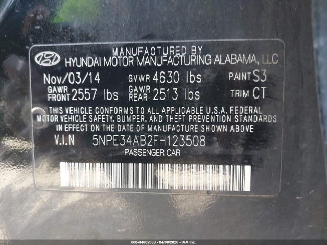 2015 HYUNDAI SONATA 5NPE34AB2FH123508 Photo 8