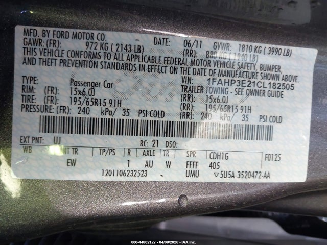 Aukcja sprzedaży 2012 Ford Focus S, vin: 1FAHP3E21CL182505, numer aukcji: 44802127
