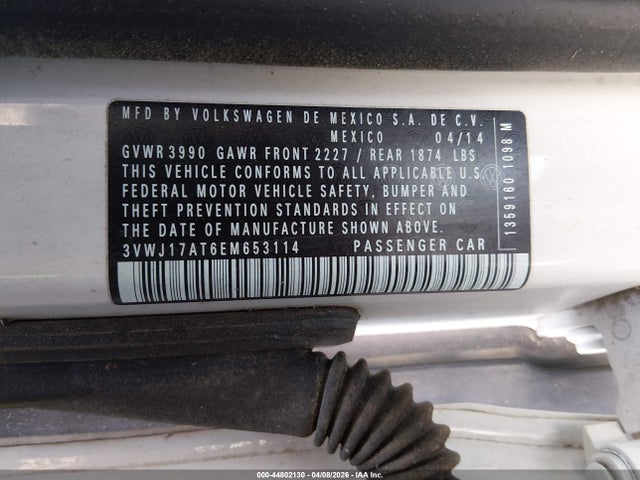 2014 Volkswagen Beetle 1.8t მანქანა იყიდება აუქციონზე, vin: 3VWJ17AT6EM653114, აუქციონის ნომერი: 44802130