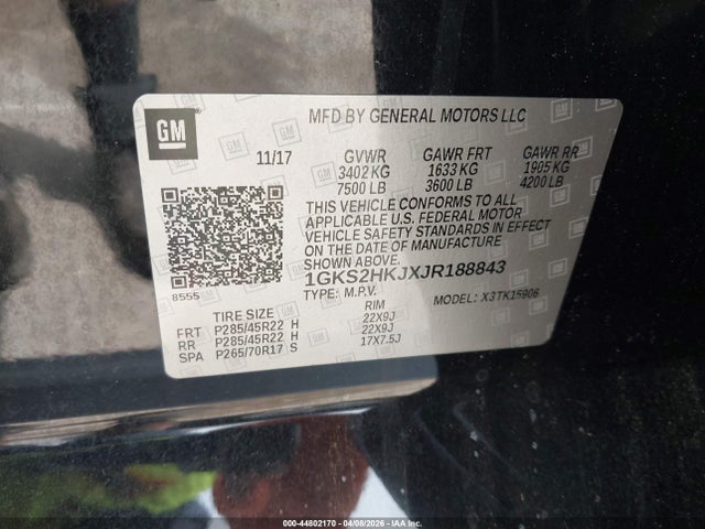 Продаж на аукціоні авто 2018 Gmc Yukon Xl Denali, vin: 1GKS2HKJXJR188843, номер лоту: 44802170