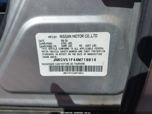 44802186 :رقم المزاد ، JNKCV51F44M719814 vin ، 2004 Infiniti G35x مزاد بيع