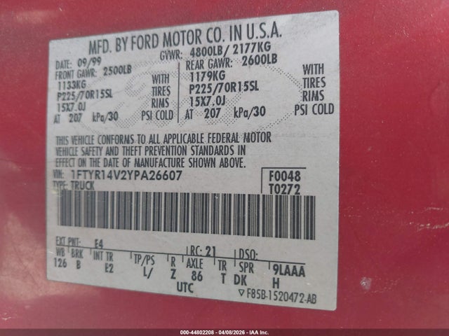 2000 FORD RANGER 1FTYR14V2YPA26607 Photo 8