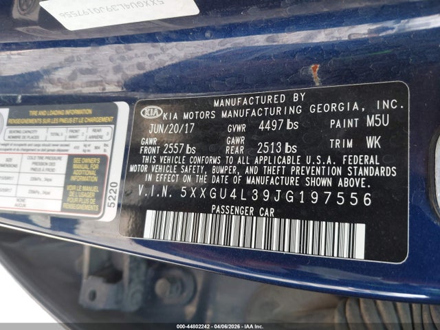 2018 Kia Optima Ex მანქანა იყიდება აუქციონზე, vin: 5XXGU4L39JG197556, აუქციონის ნომერი: 44802242