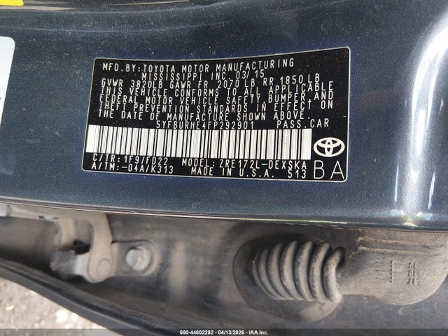 Продажа на аукционе авто 2015 Toyota Corolla S Plus, vin: 5YFBURHE4FP292901, номер лота: 44802292
