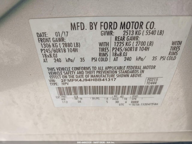 2017 FORD EDGE 2FMPK4J94HBB41317 Photo 8