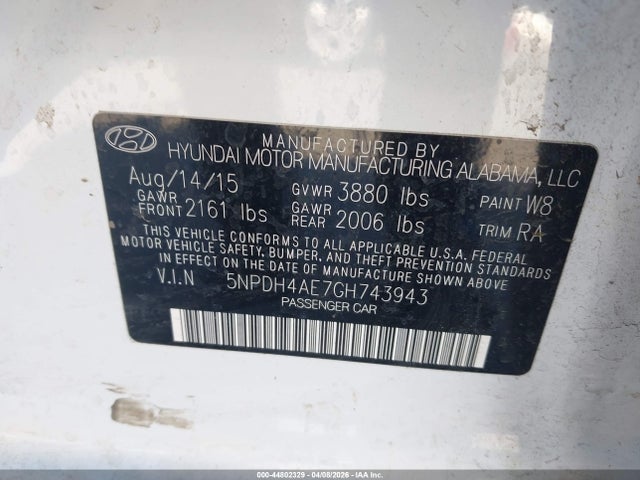 5NPDH4AE7GH743943 Hyundai ELANTRA SE