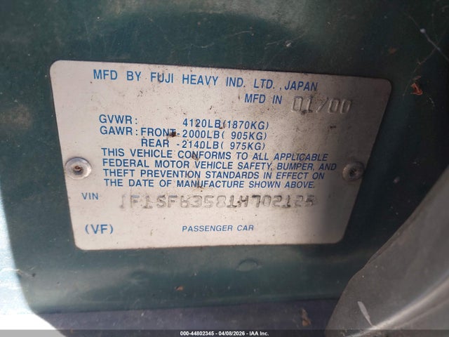 Продаж на аукціоні авто 2001 Subaru Forester L, vin: JF1SF63581H702125, номер лоту: 44802345
