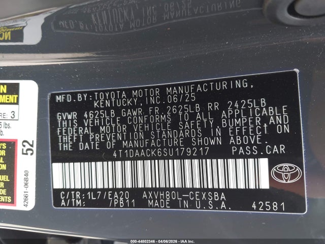 Aukcja sprzedaży 2025 Toyota Camry Se, vin: 4T1DAACK6SU179217, numer aukcji: 44802346