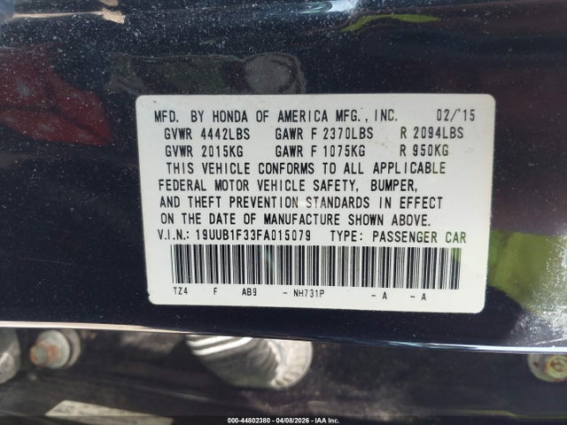 44802380 :رقم المزاد ، 19UUB1F33FA015079 vin ، 2015 Acura Tlx مزاد بيع