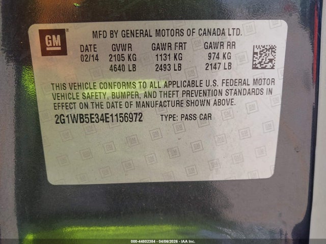 44802384 :رقم المزاد ، 2G1WB5E34E1156972 vin ، 2014 Chevrolet Impala Limited Lt مزاد بيع