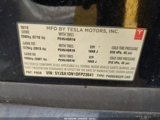 2013 TESLA MODEL S 5YJSA1DN1DFP23641 Photo 8