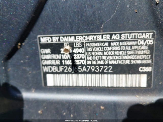 Aukcja sprzedaży 2005 Mercedes-benz E 320 Cdi, vin: WDBUF26J65A793722, numer aukcji: 44802405