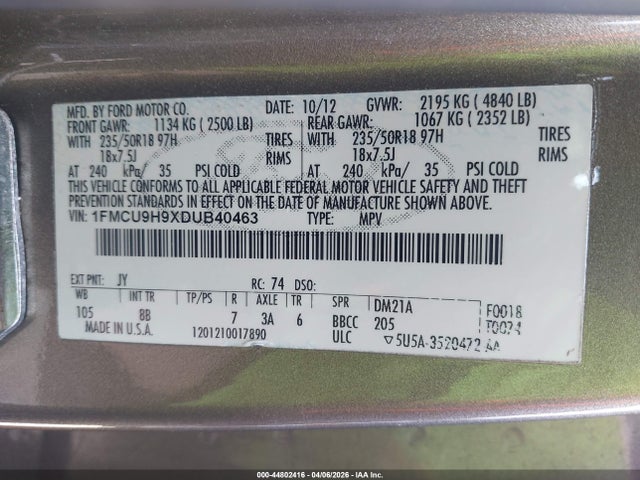 2013 FORD ESCAPE 1FMCU9H9XDUB40463 Photo 8