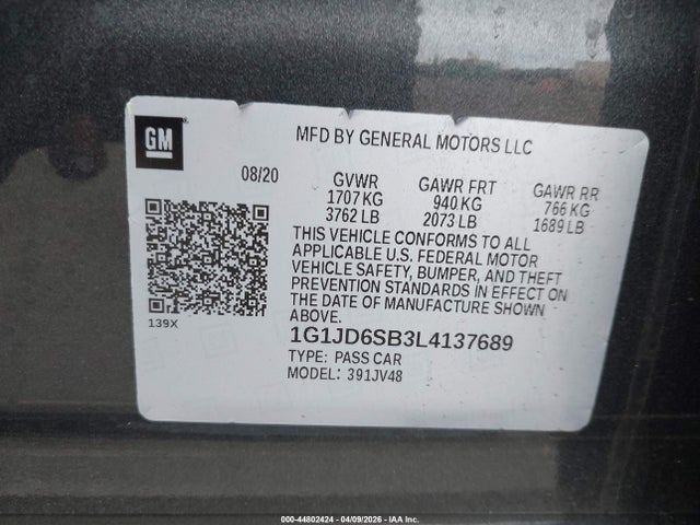 1G1JD6SB3L4137689 Chevrolet Sonic Fwd Lt 5-door