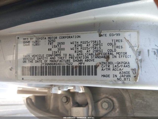 1999 TOYOTA 4RUNNER JT3GN86R6X0117522 Photo 8