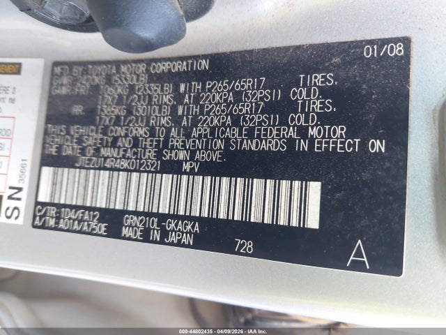 2008 TOYOTA 4RUNNER JTEZU14R48K012321 Photo 8