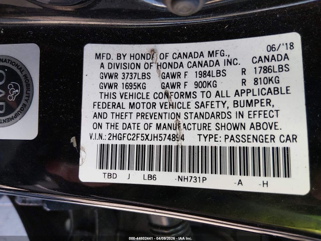 Продаж на аукціоні авто 2018 Honda Civic Lx, vin: 2HGFC2F5XJH574894, номер лоту: 44802441