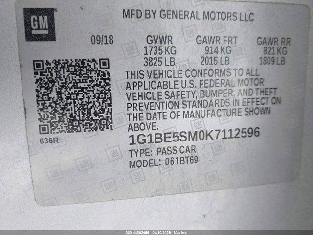 2019 CHEVROLET CRUZE 1G1BE5SM0K7112596 Photo 8