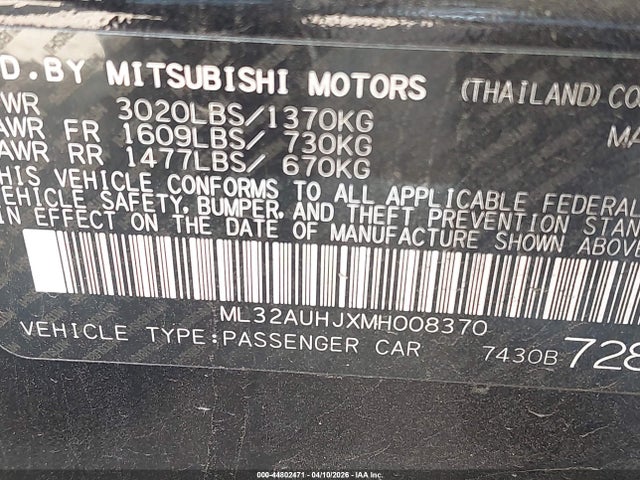 Продаж на аукціоні авто 2021 Mitsubishi Mirage Carbonite Edition/es/le, vin: ML32AUHJXMH008370, номер лоту: 44802471