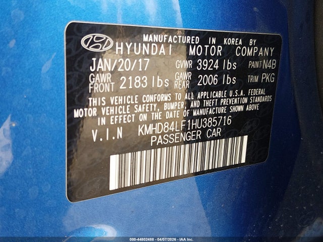 2017 HYUNDAI ELANTRA KMHD84LF1HU385716 Photo 8
