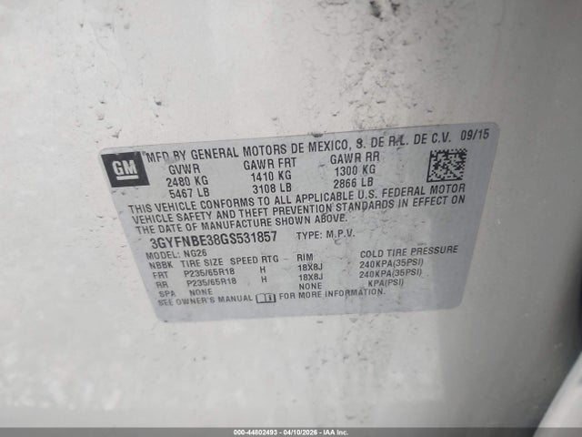 Продаж на аукціоні авто 2016 Cadillac Srx Luxury Collection, vin: 3GYFNBE38GS531857, номер лоту: 44802493
