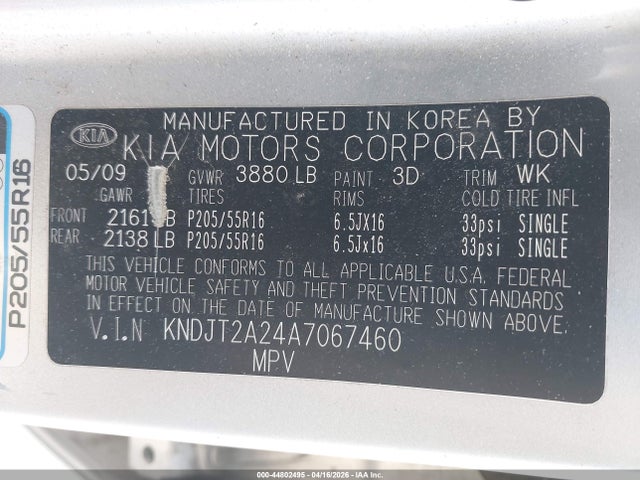44802495 :رقم المزاد ، KNDJT2A24A7067460 vin ، 2010 Kia Soul + مزاد بيع