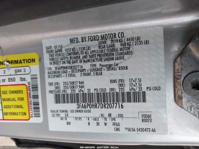 2013 FORD FUSION 3FA6P0HR7DR207716 Photo 8