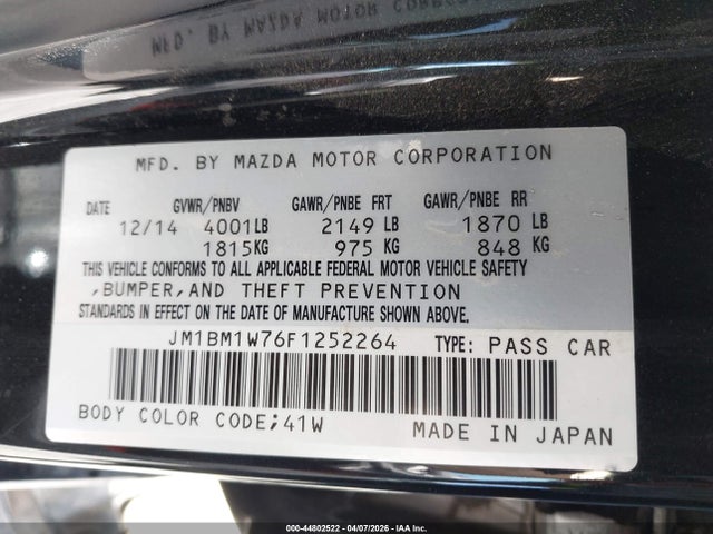2015 Mazda Mazda3 I Grand Touring მანქანა იყიდება აუქციონზე, vin: JM1BM1W76F1252264, აუქციონის ნომერი: 44802522