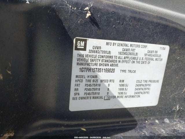 2005 Gmc Savana Standard მანქანა იყიდება აუქციონზე, vin: 1GTFH15T851169020, აუქციონის ნომერი: 44802558