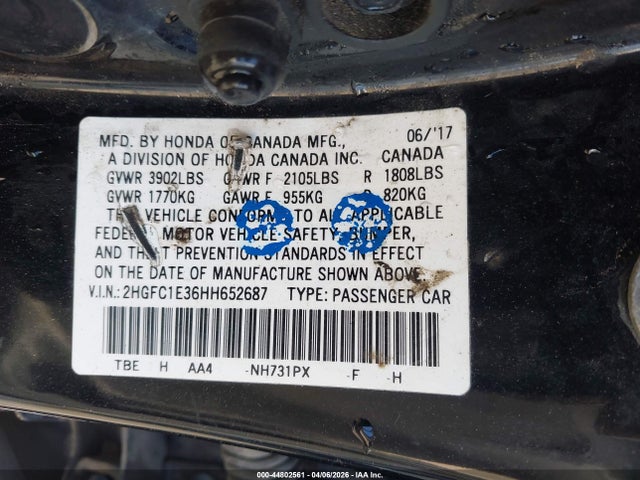 2HGFC1E36HH652687 Honda Civic Ex-t