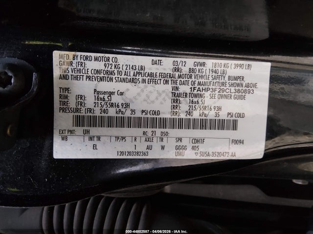 Aukcja sprzedaży 2012 Ford Focus Se, vin: 1FAHP3F29CL380893, numer aukcji: 44802587