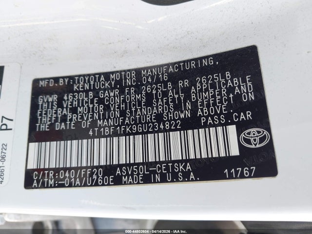 Toyota CAMRY SE 2016 4T1BF1FK9GU234822 Image 9