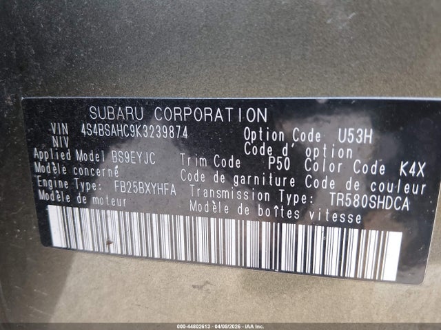 2019 SUBARU OUTBACK 4S4BSAHC9K3239874 Photo 8