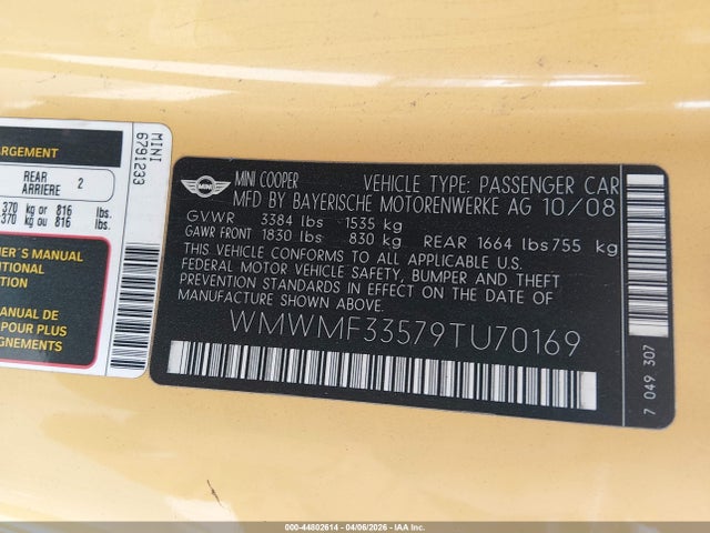 2009 MINI COOPER WMWMF33579TU70169 Photo 8