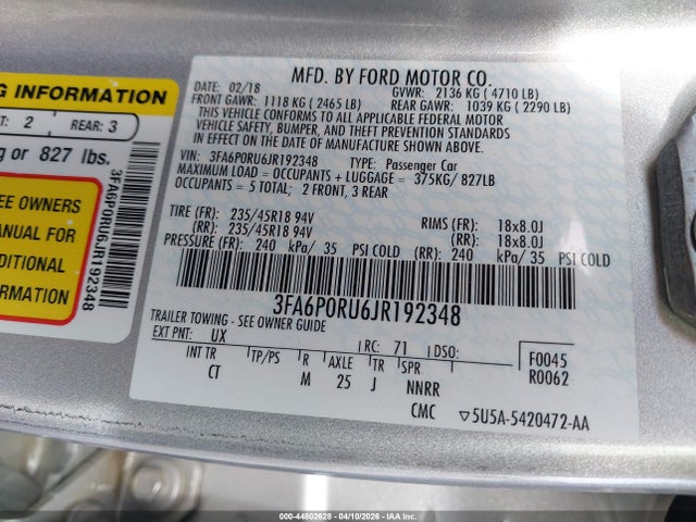 2018 FORD FUSION HYBRID 3FA6P0RU6JR192348 Photo 8