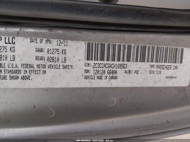 44802634 :رقم المزاد ، 2C3CCACGXCH169563 vin ، 2012 Chrysler 300 Limited مزاد بيع