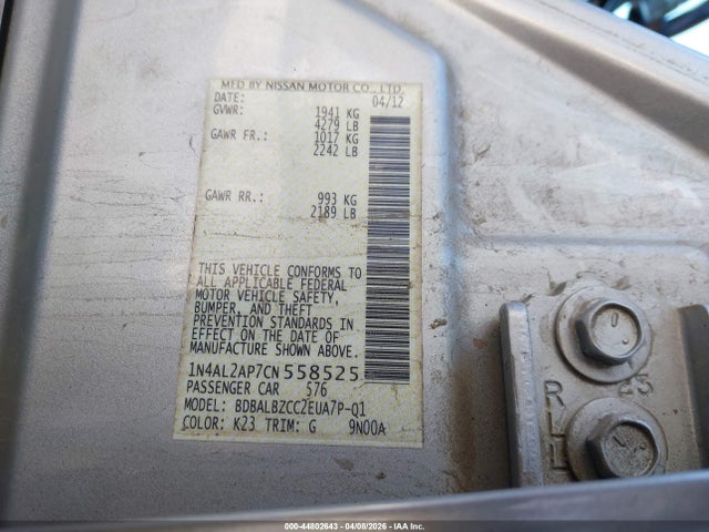 44802643 :رقم المزاد ، 1N4AL2AP7CN558525 vin ، 2012 Nissan Altima 2.5 S مزاد بيع