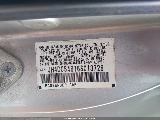 Aukcja sprzedaży 2006 Acura Rsx, vin: JH4DC54816S013728, numer aukcji: 44802658